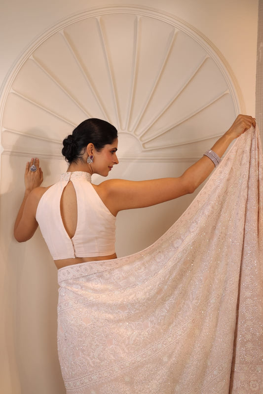 Rose Pink Do-Taar Embroidered Saree