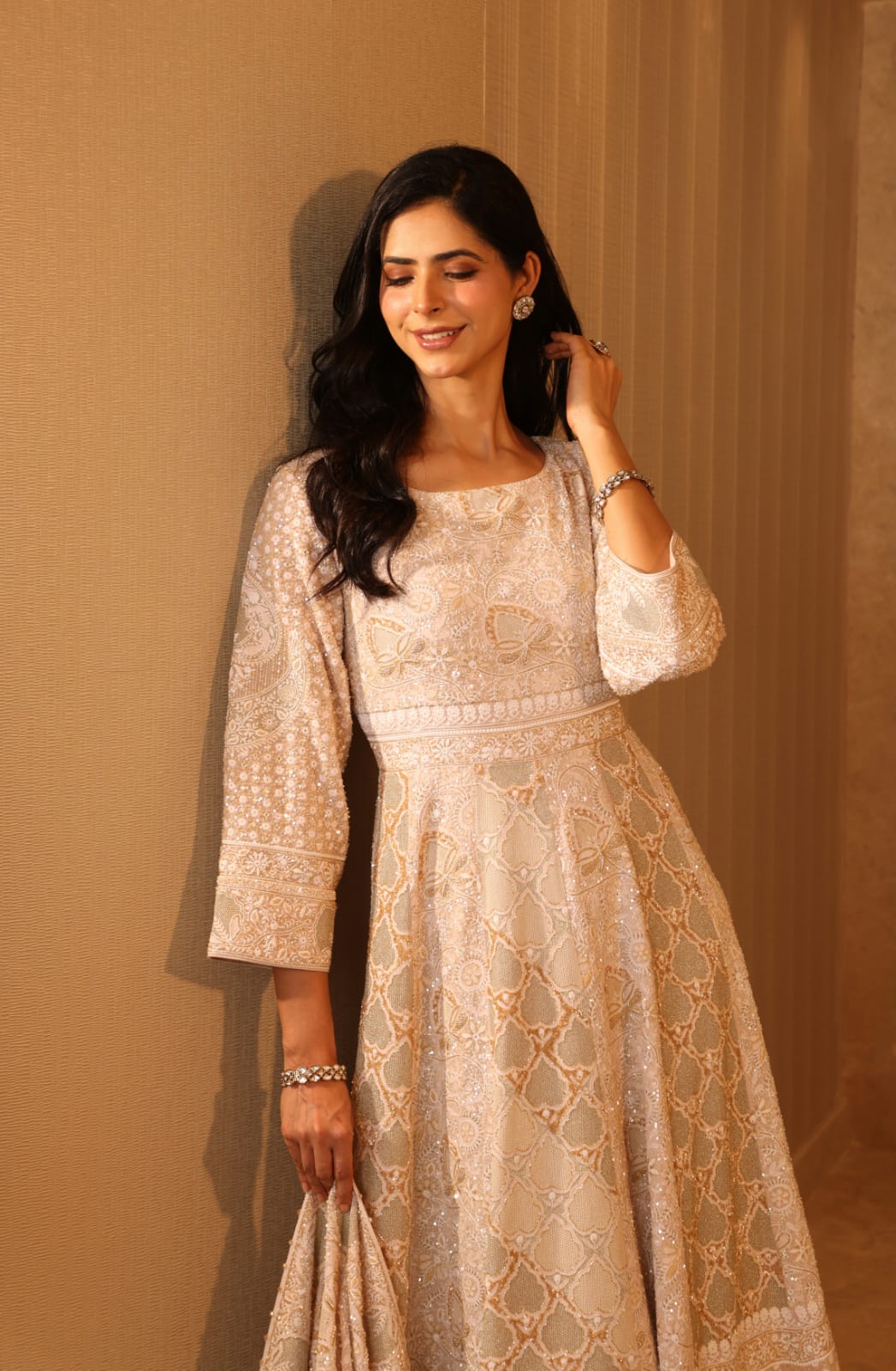 Ivory Anarkali with Kasab Jaali Set