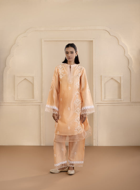 Peach Chanderi Silk Co-ord Set