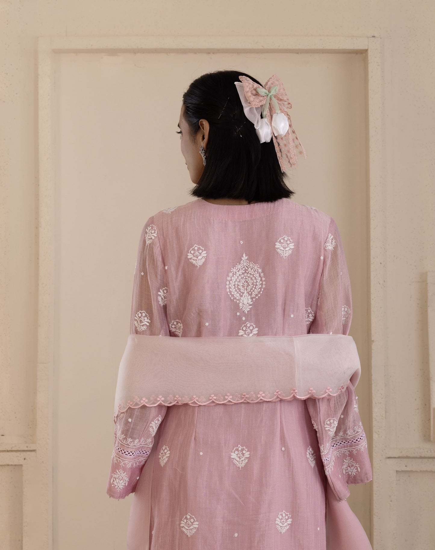 Blush Pink Chanderi Suit Set with Shaded Organza Dupatta