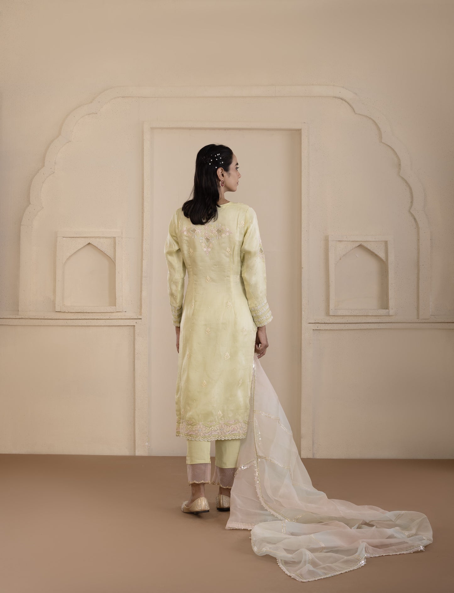 Pistachio Green Embroidered Organza Suit Set