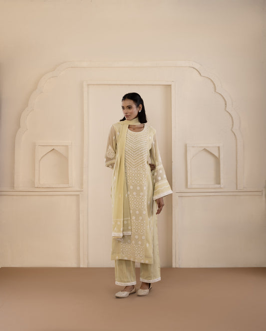 Sage Green Mul Chanderi Suit Set