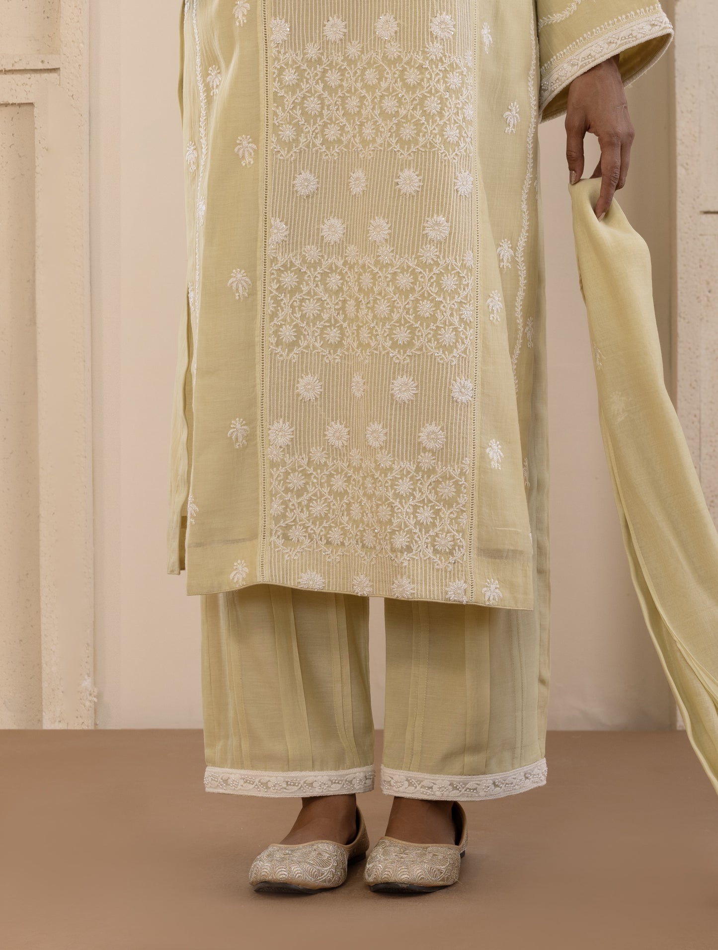 Sage Green Mul Chanderi Suit Set