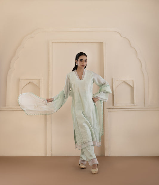 Mint Chikankari Chanderi Suit Set