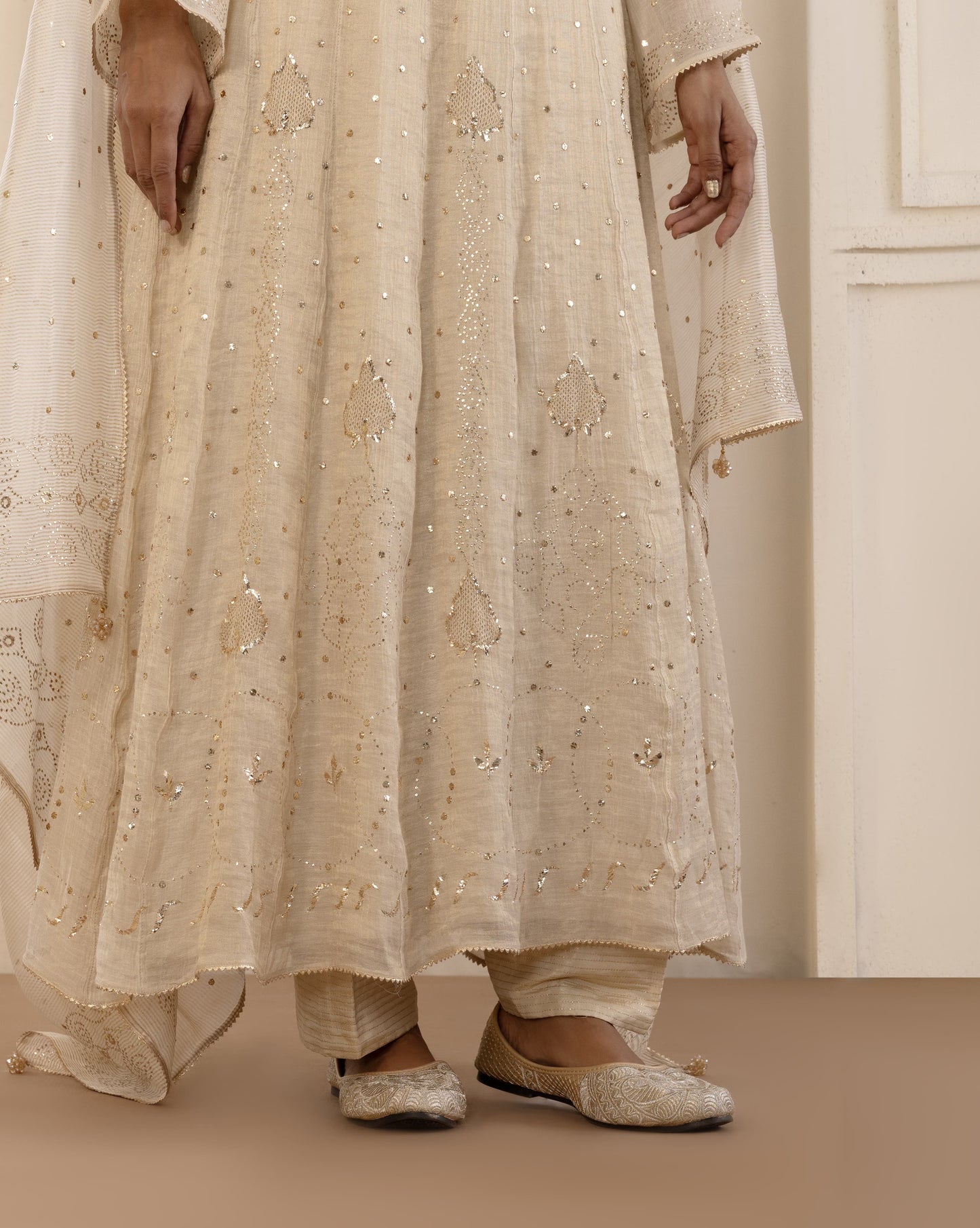 Gold Mukaish Tissue Anarkali Set