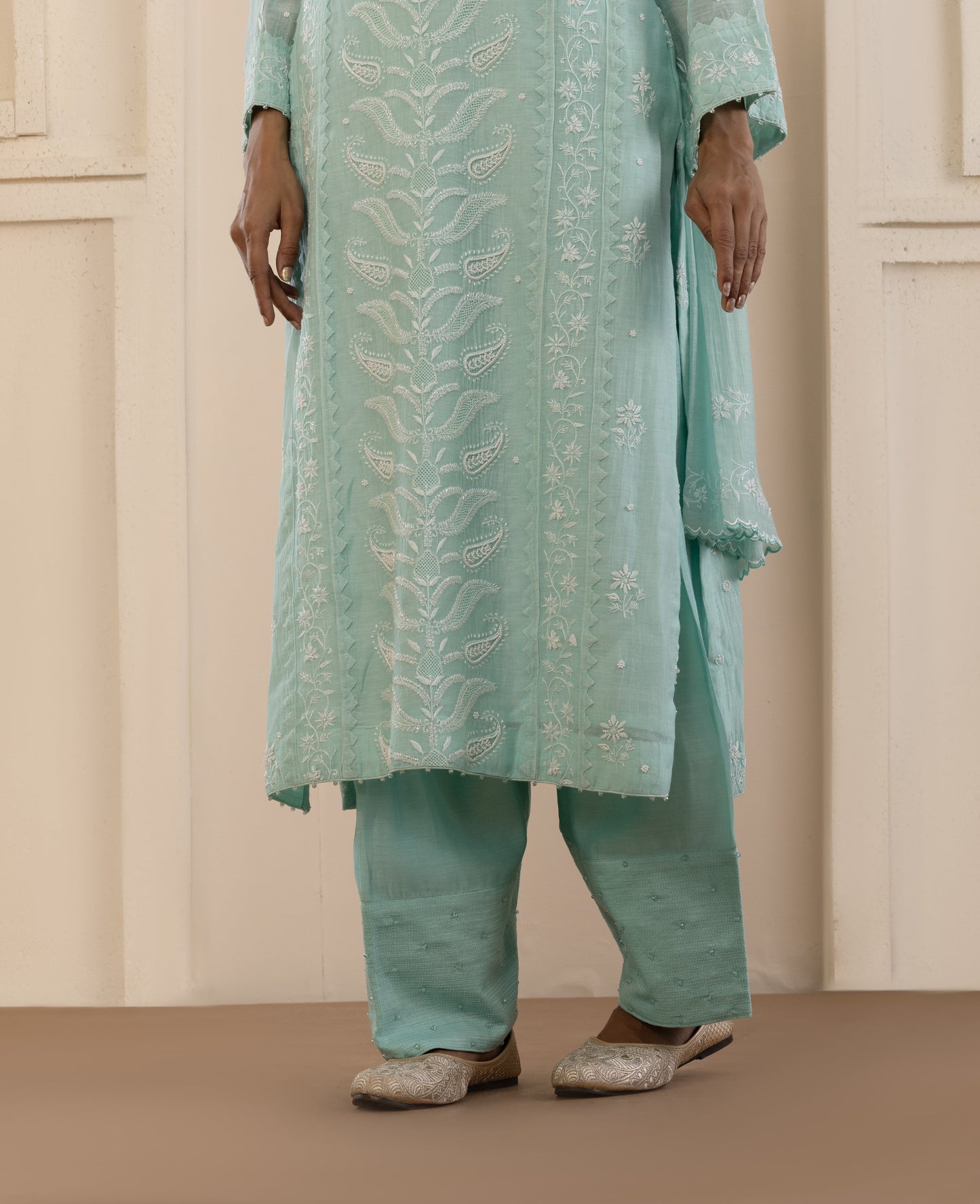 Teal Chikankari Mul Suit Set
