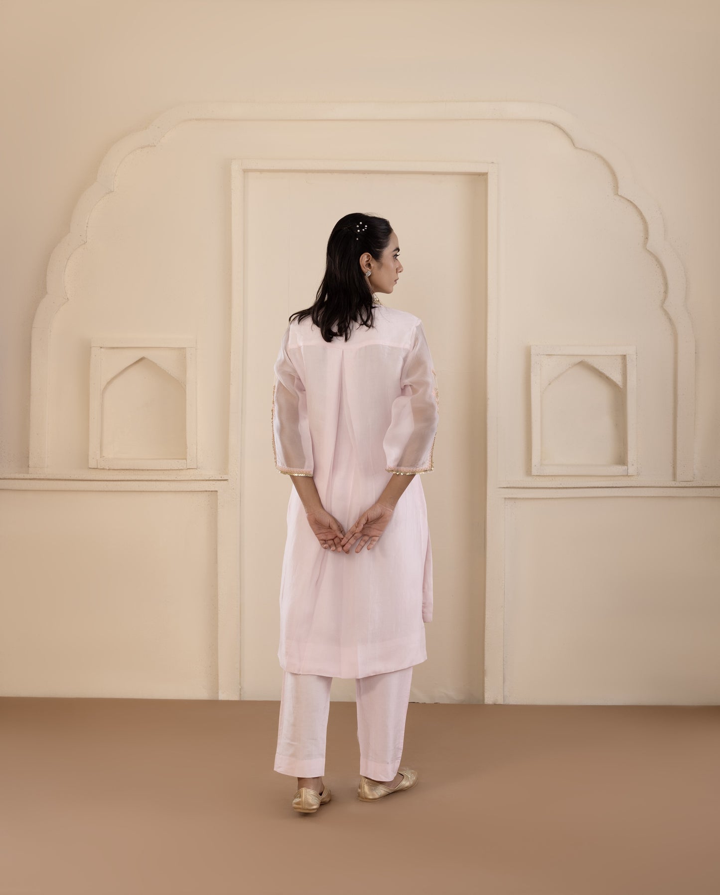 Blush Pink Organza Chikankari Co-ord Set