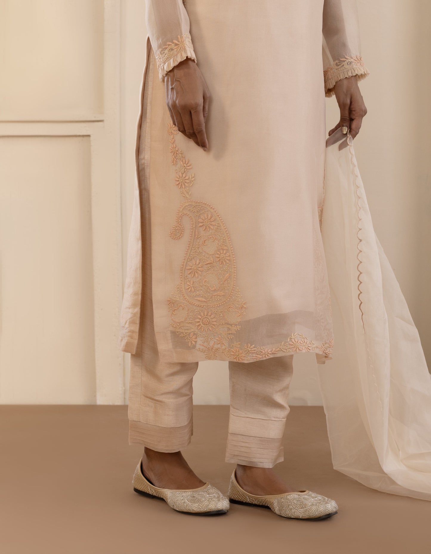 Peach Paisley Organza Suit Set