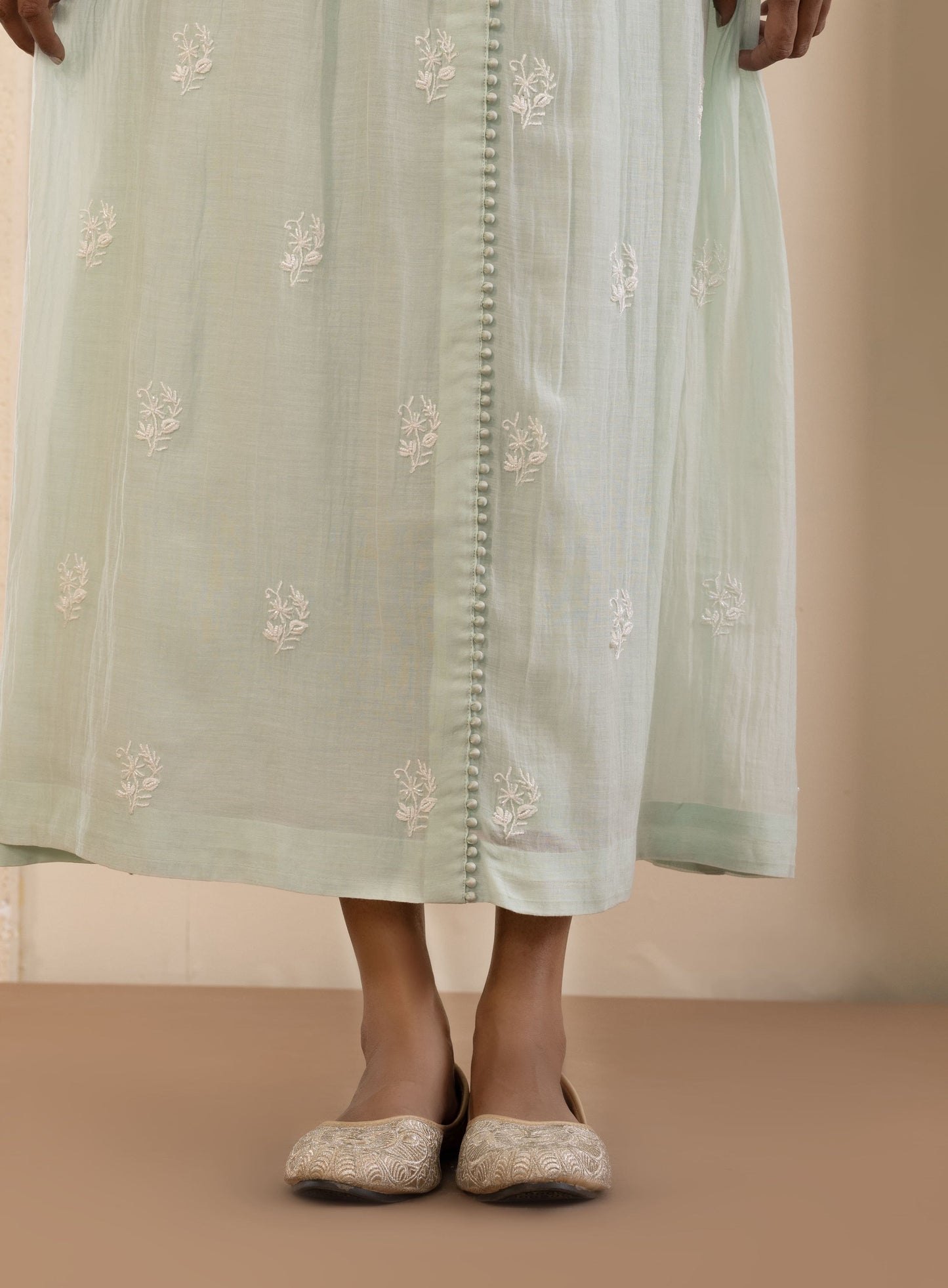 Mint Chikankari Mul Dress