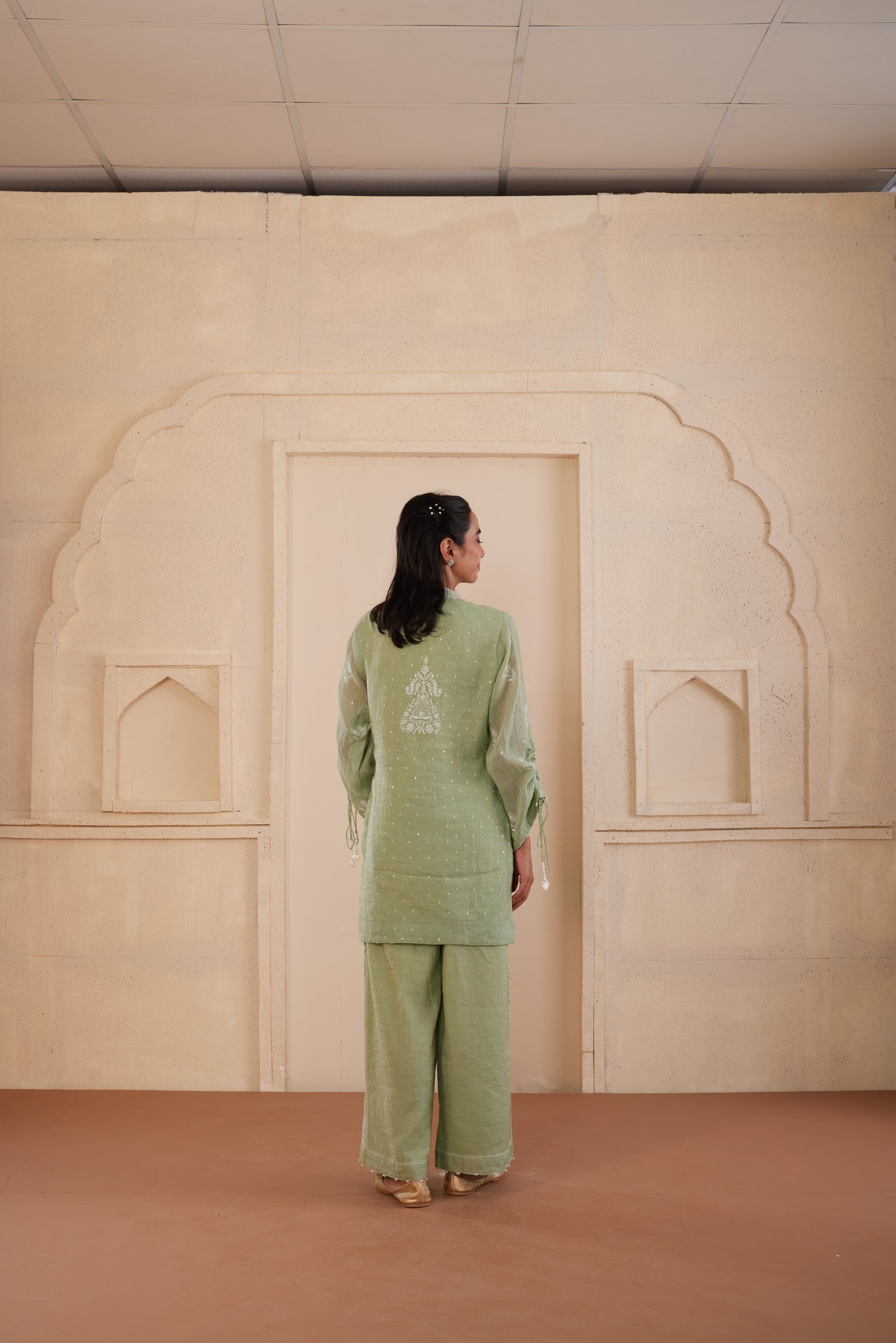 Forest Green Chikankari Tissue Co-ord Set