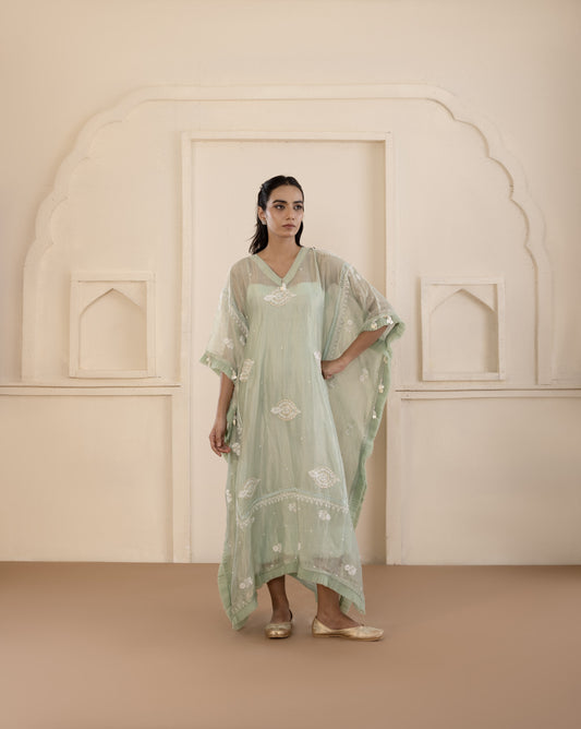 Sage Green Chikankari Kaftan