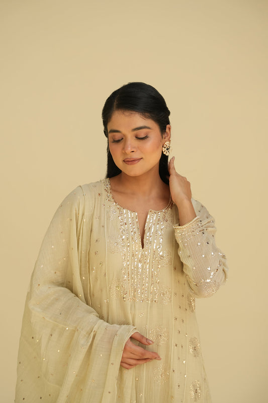 Fern Mul Chanderi Mukaish Anarkali Set
