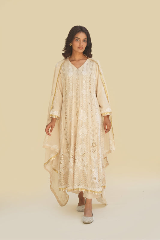Ivory Mukaish Georgette Anarkali Set