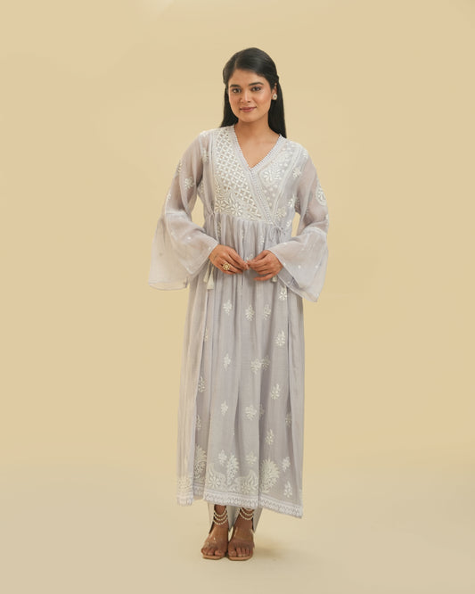 Ice Blue Mul Angrakha Dress