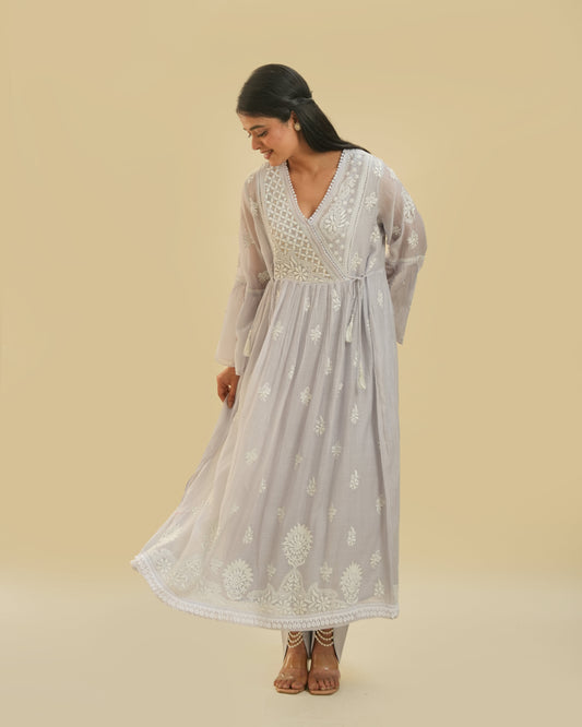 Ice Blue Mul Angrakha Dress