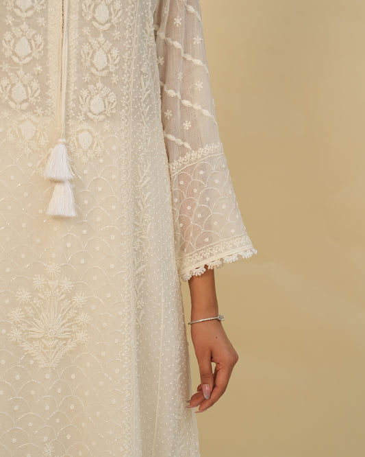 Pearl Chikankari Mul Chanderi Anarkali Set