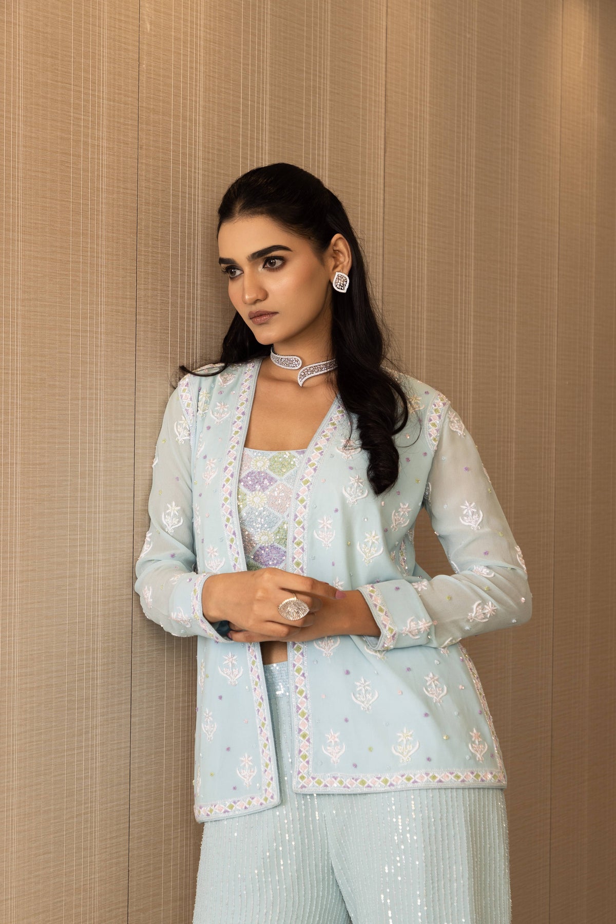 Ice Blue Embellished Co-ord Set
