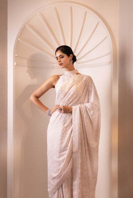 Rose Pink Do-Taar Embroidered Saree