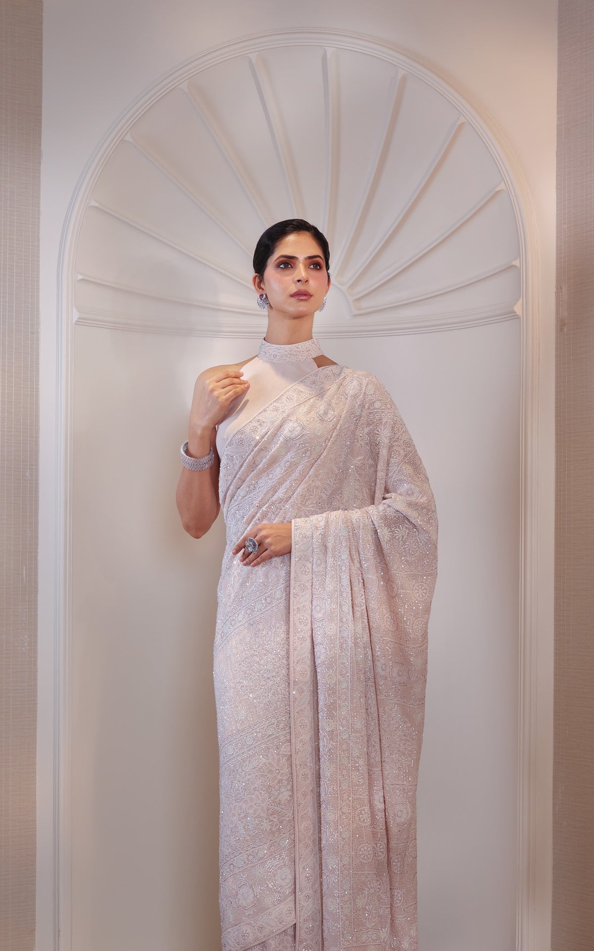 Rose Pink Do-Taar Embroidered Saree