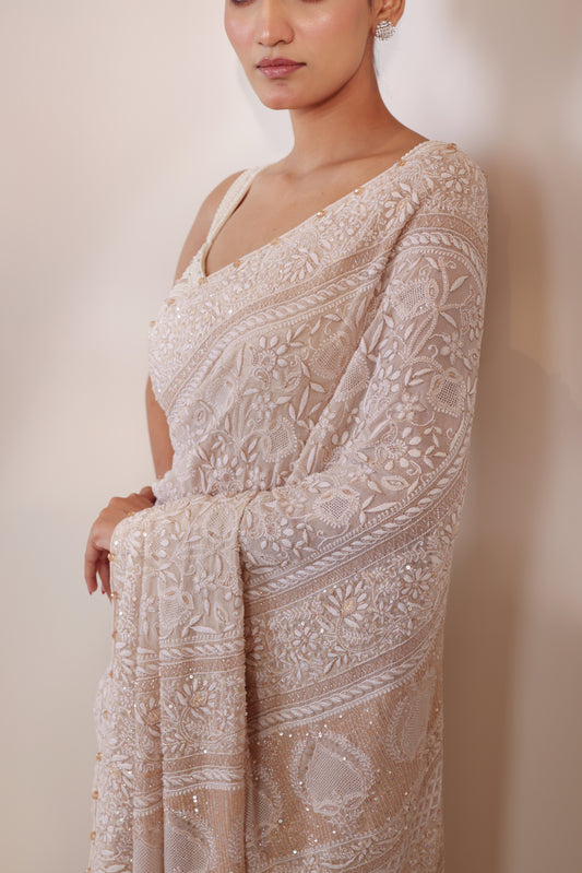 Ivory & Gold Do-Taar Embroidered Saree