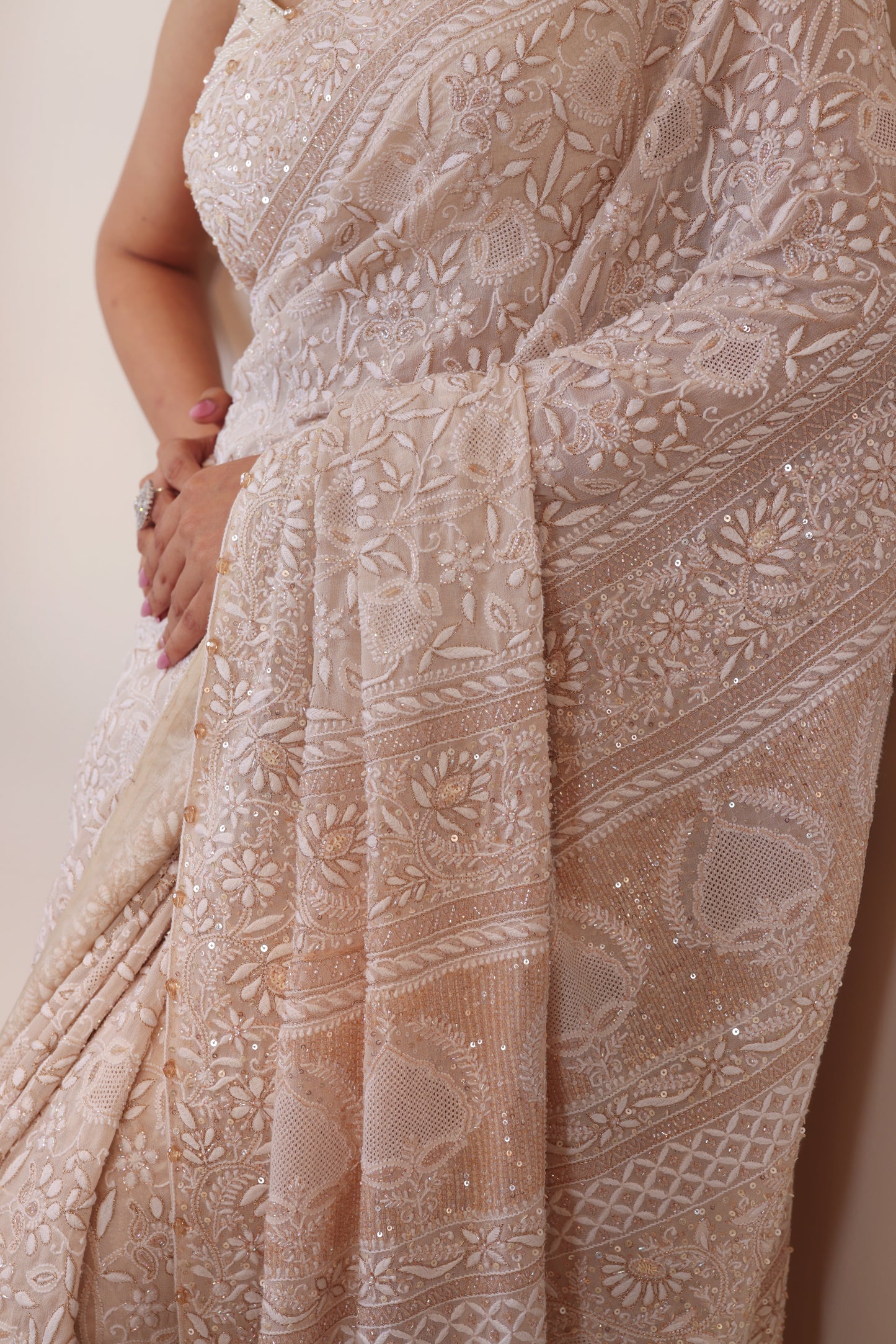 Ivory & Gold Do-Taar Embroidered Saree