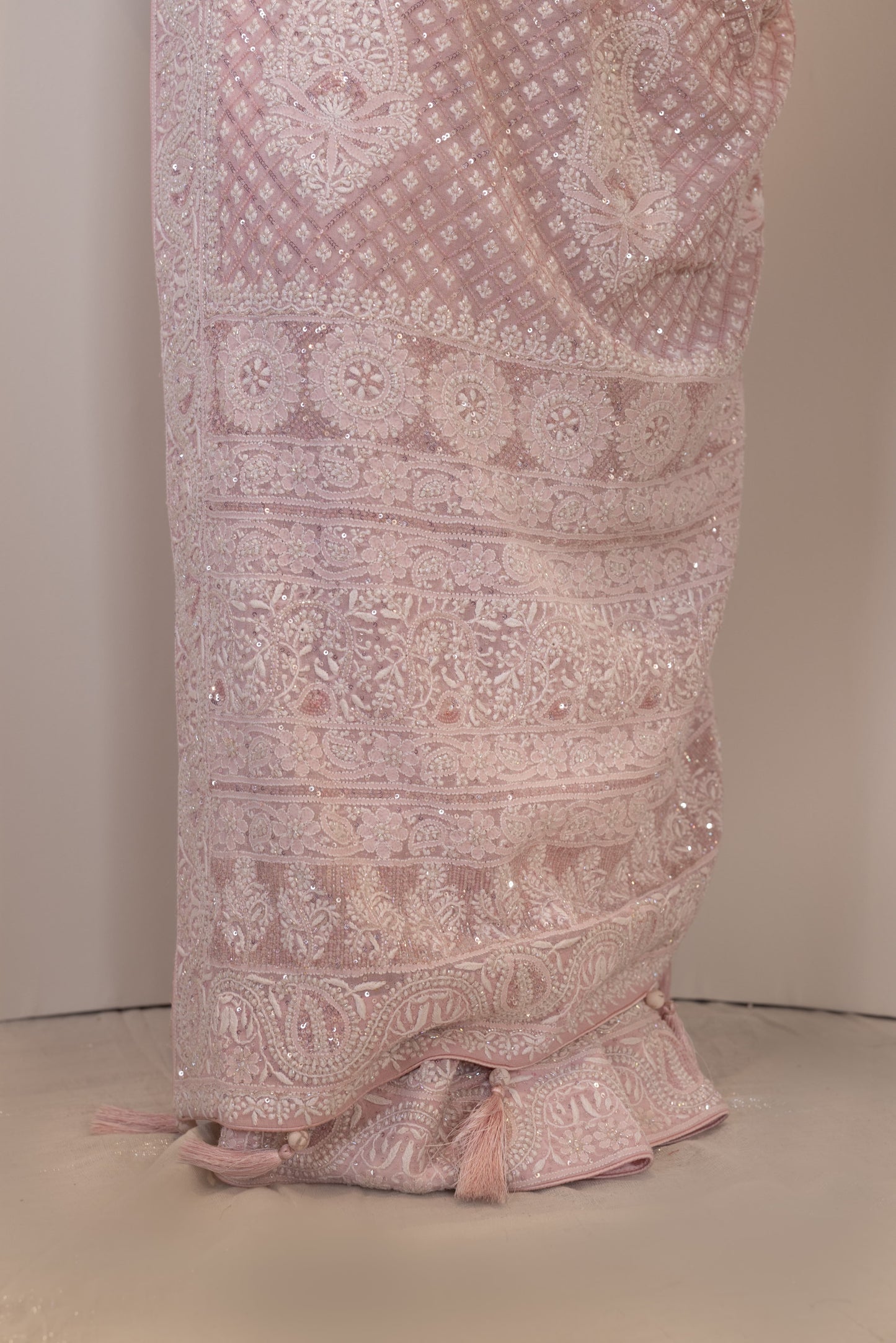 Blush Pink Sequinned Georgette Saree