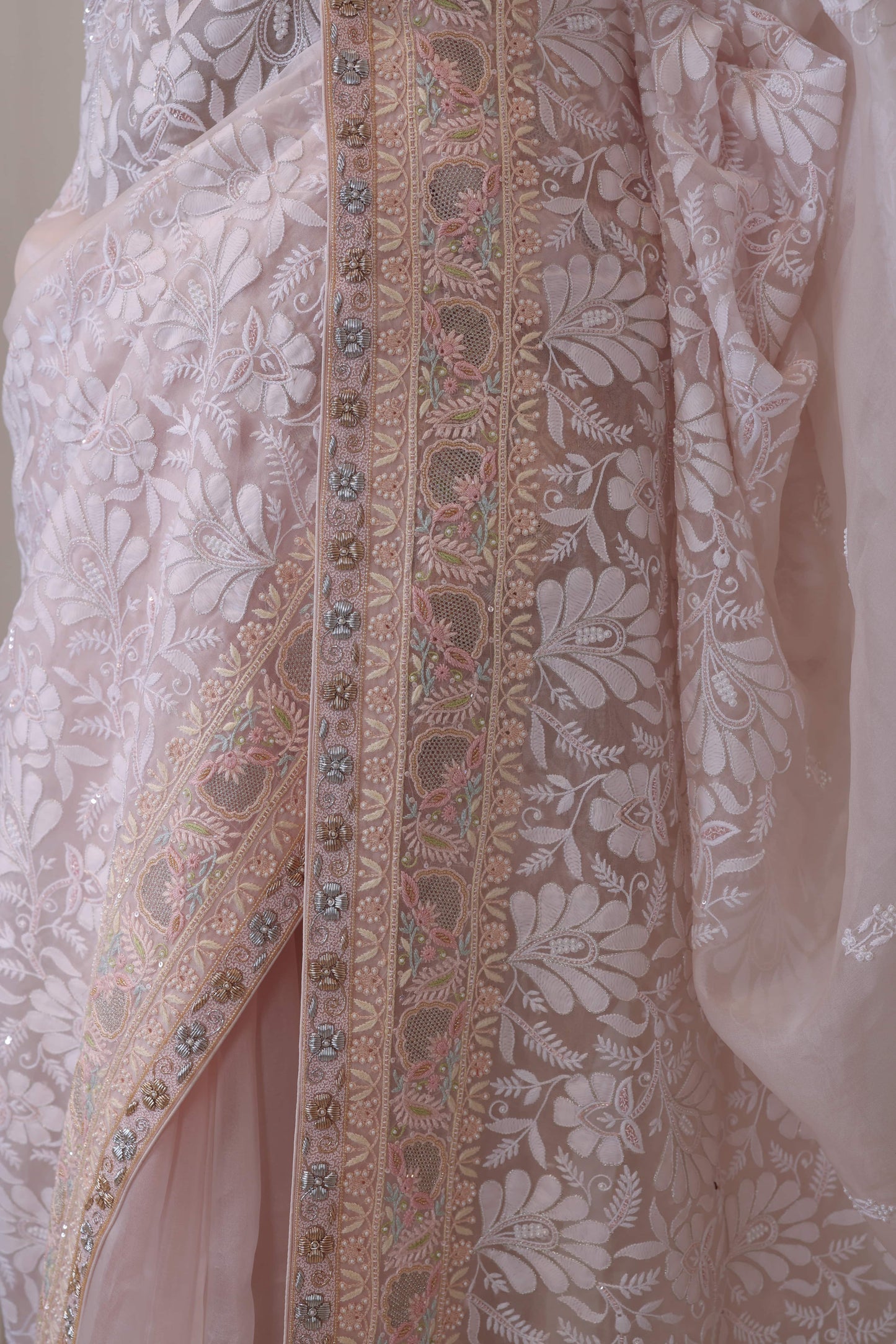 Light Pink Floral Organza Saree
