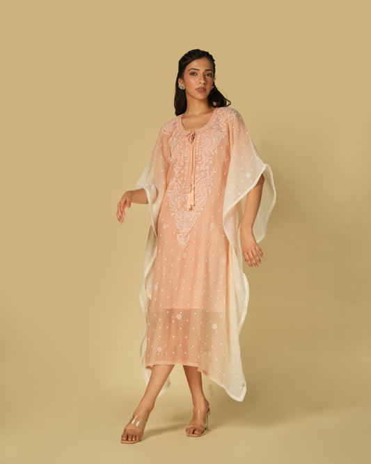 shaded-peach-chikankari-mul-chanderi-kaftan-front