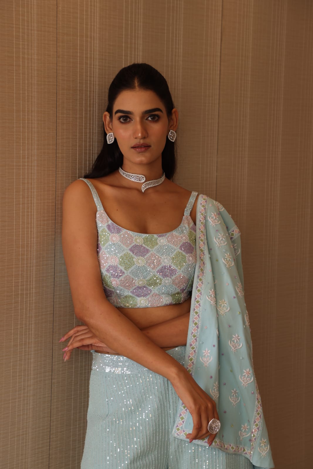 Ice Blue Embellished Co-ord Set