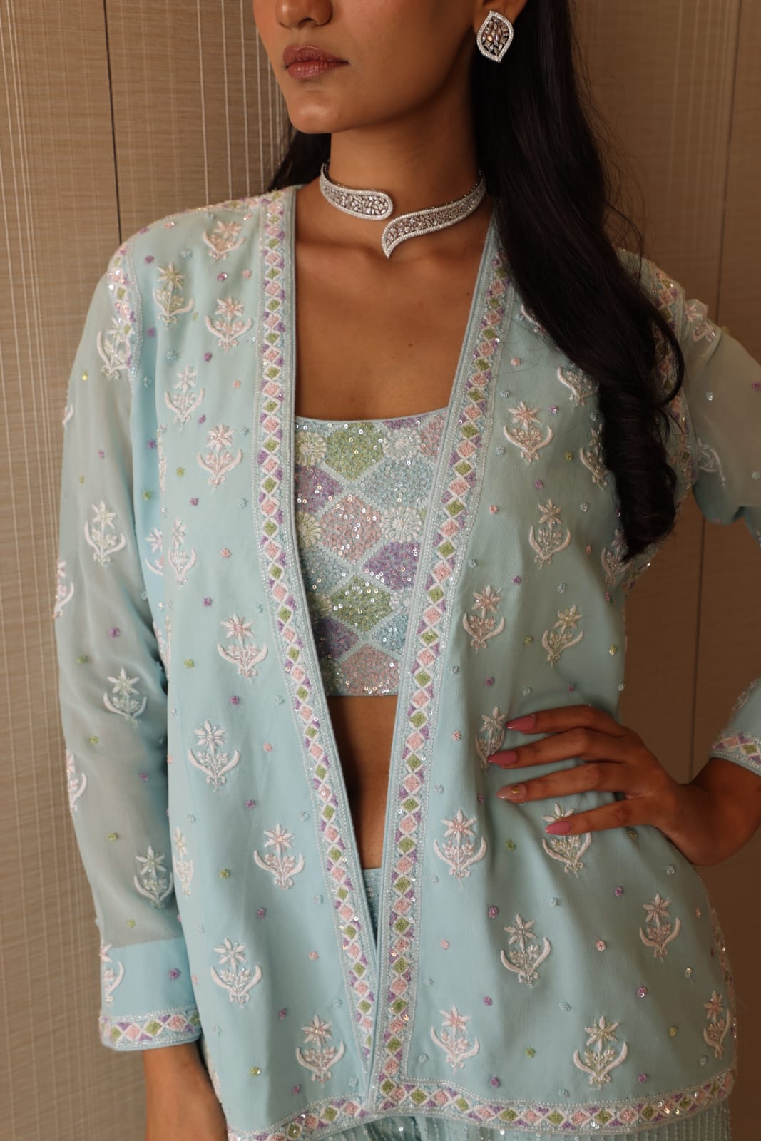 Ice Blue Embellished Co-ord Set