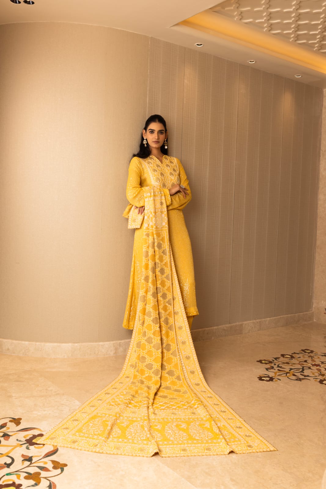 Sunflower Yellow Kasab Jaali Kurta Set