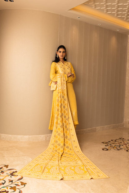 Sunflower Yellow Kasab Jaali Kurta Set