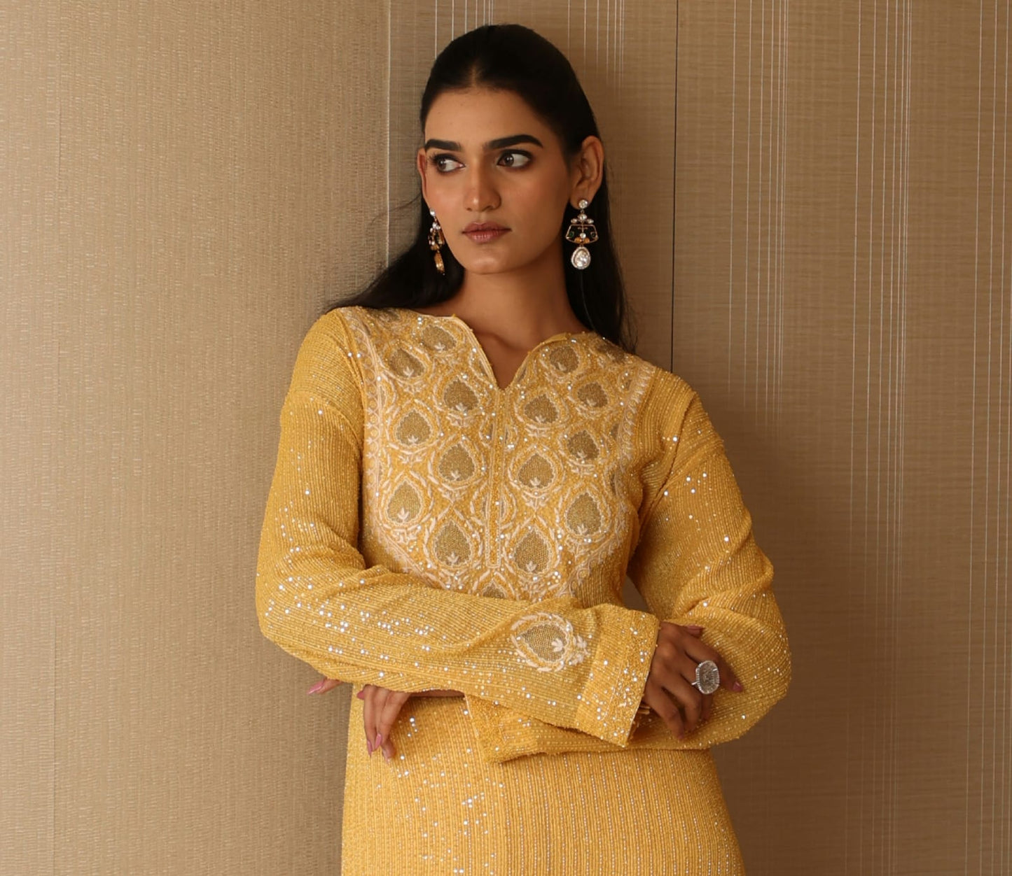 Sunflower Yellow Kasab Jaali Kurta Set