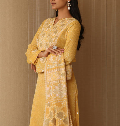 Sunflower Yellow Kasab Jaali Kurta Set