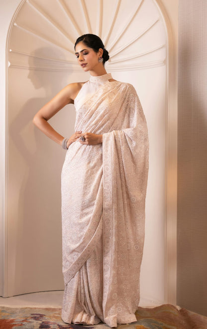 Rose Pink Do-Taar Embroidered Saree