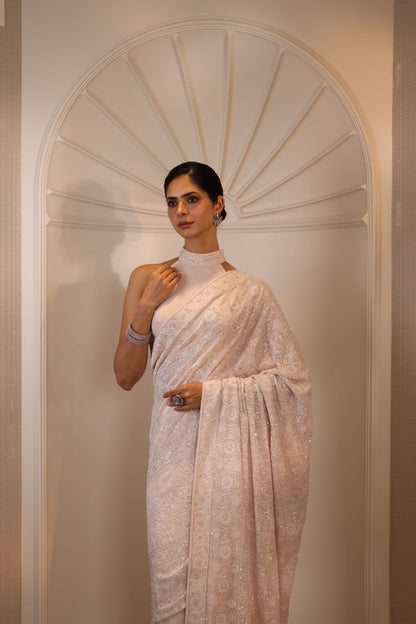 Rose Pink Do-Taar Embroidered Saree