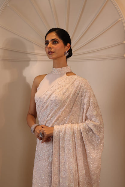 Rose Pink Do-Taar Embroidered Saree