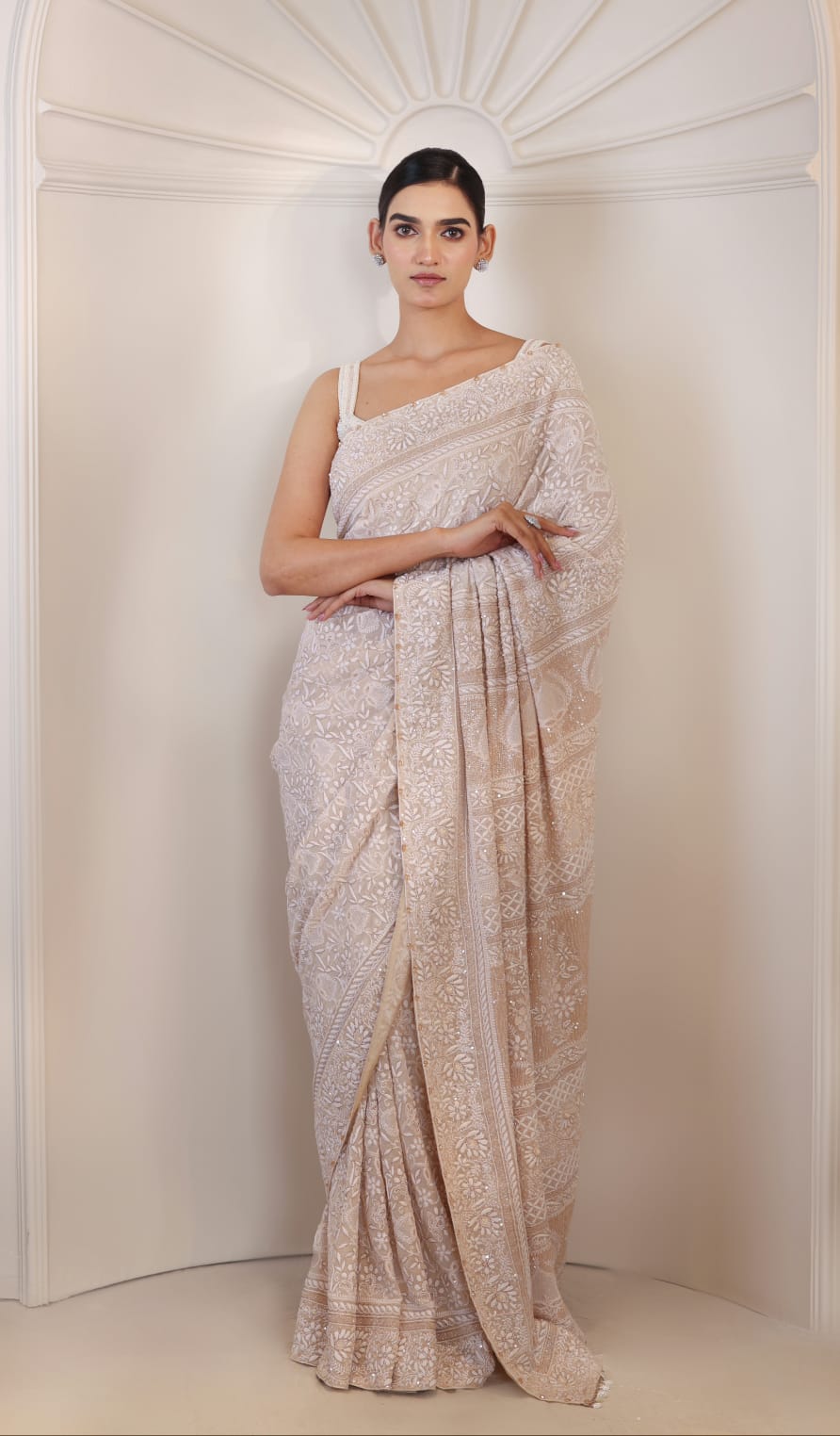 Ivory & Gold Do-Taar Embroidered Saree