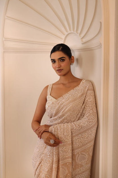 Ivory & Gold Do-Taar Embroidered Saree