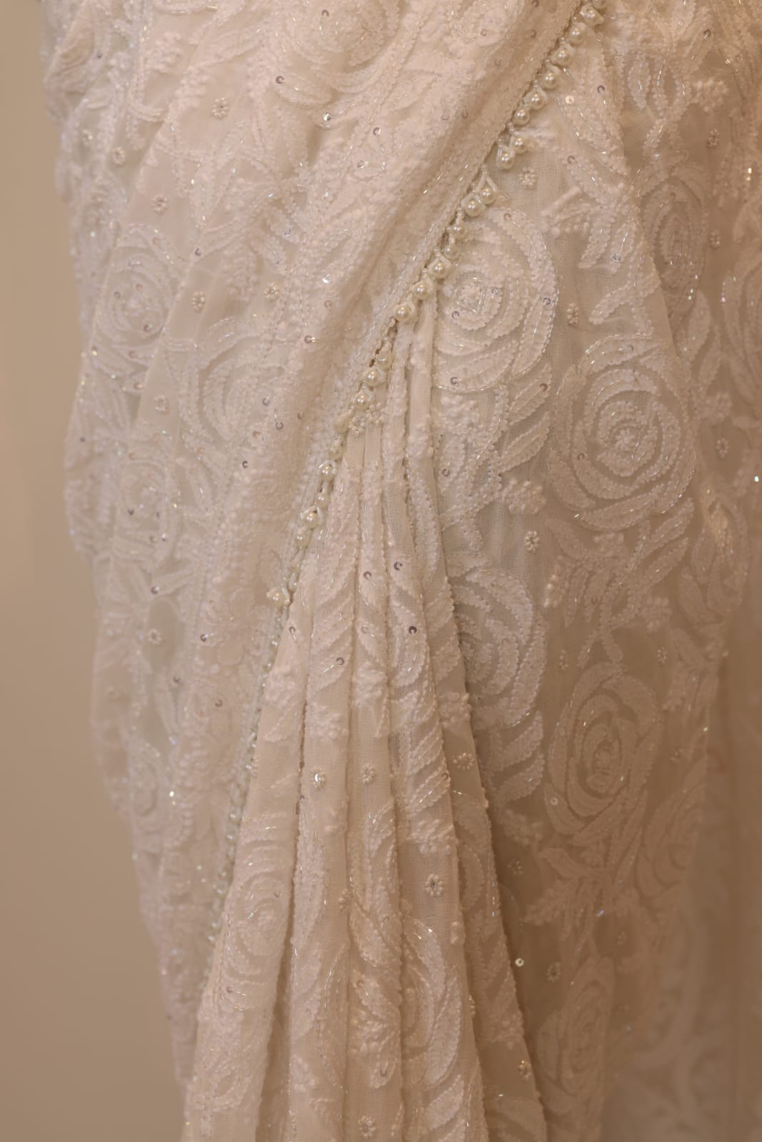 White Rose Chikankari Saree