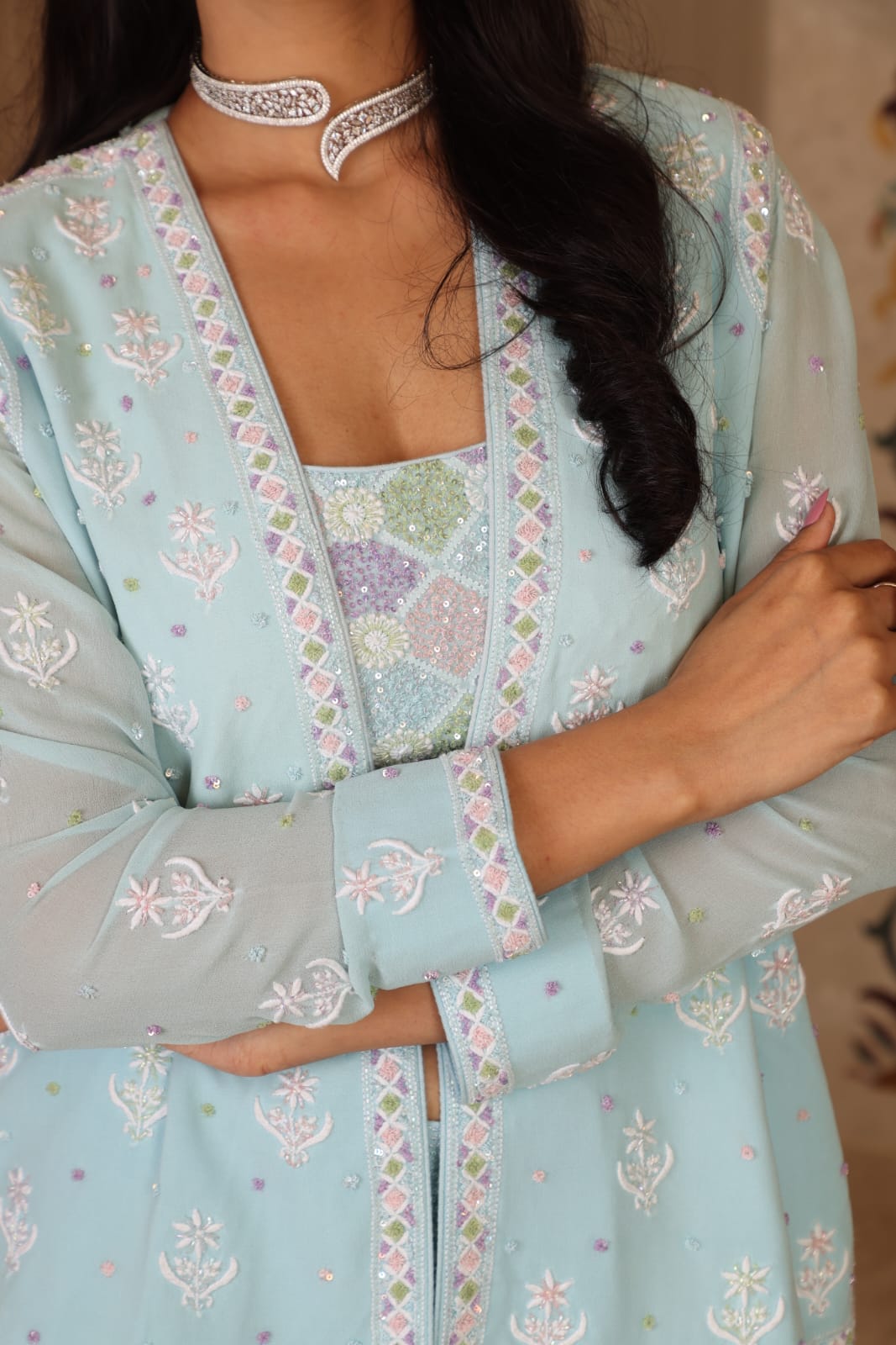 Ice Blue Embellished Co-ord Set