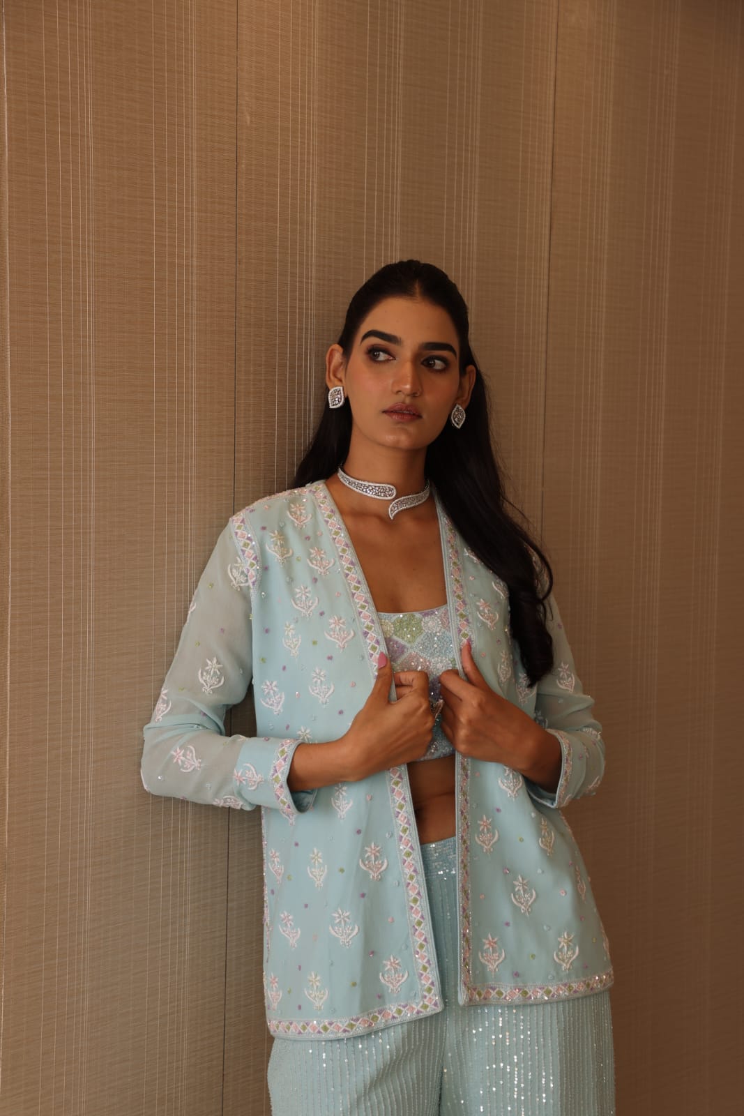 Ice Blue Embellished Co-ord Set