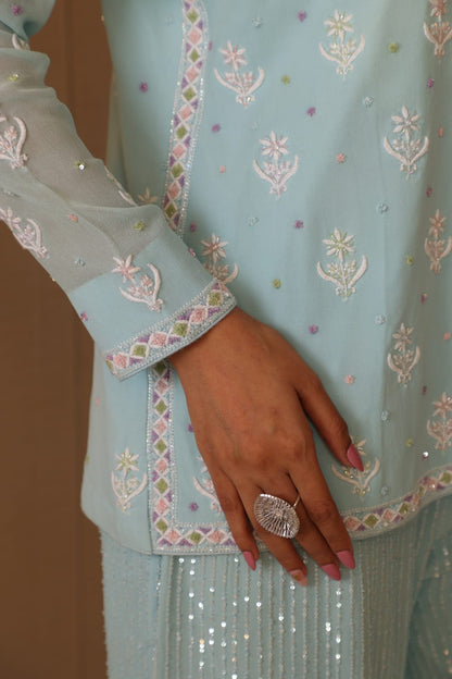 Ice Blue Embellished Co-ord Set