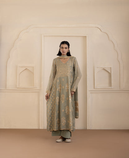 Sage Green Tissue Angarkha Set