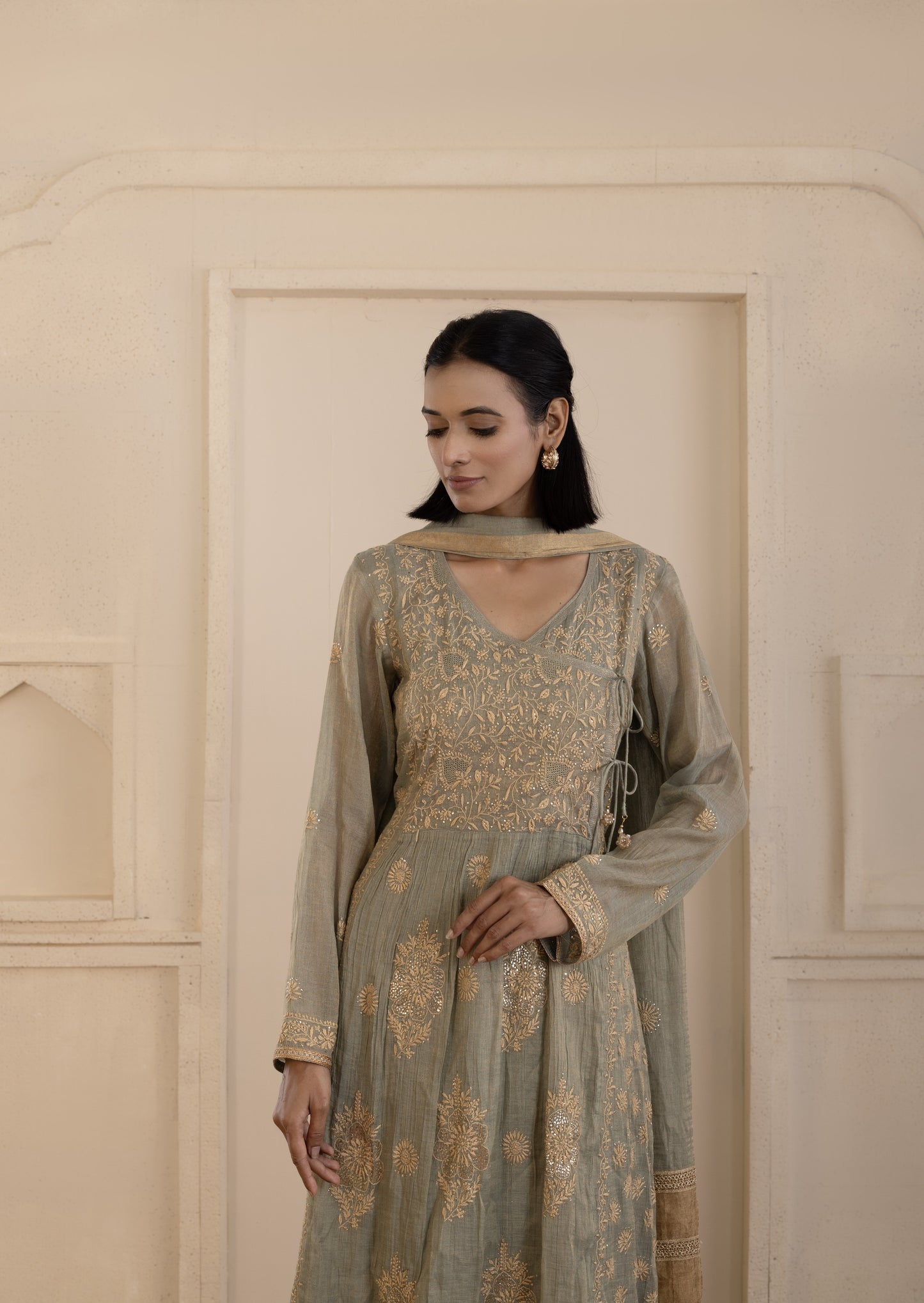 Sage Green Tissue Angarkha Set