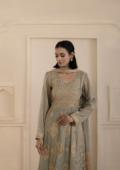 Sage Green Tissue Angarkha Set