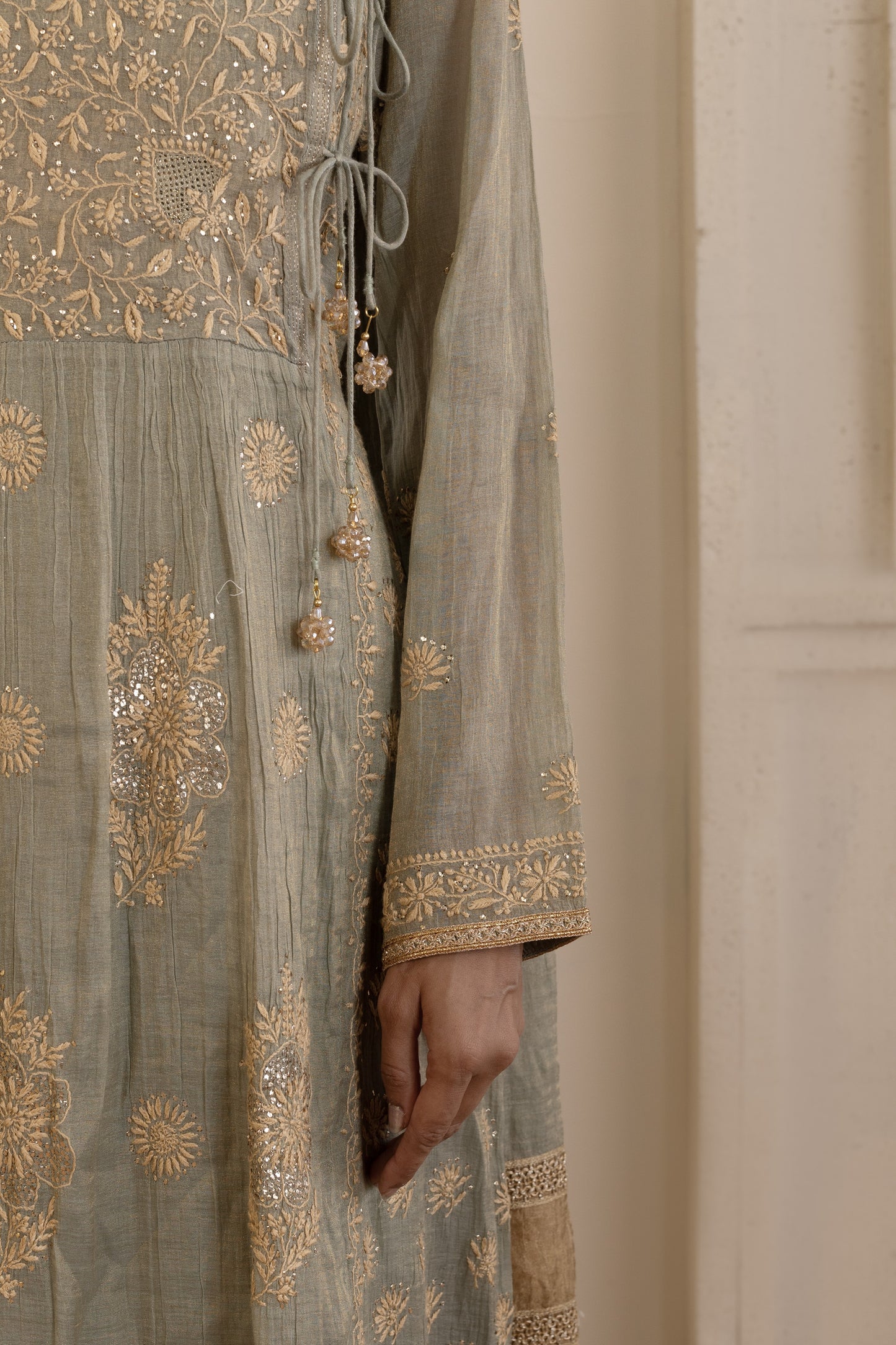 Sage Green Tissue Angarkha Set