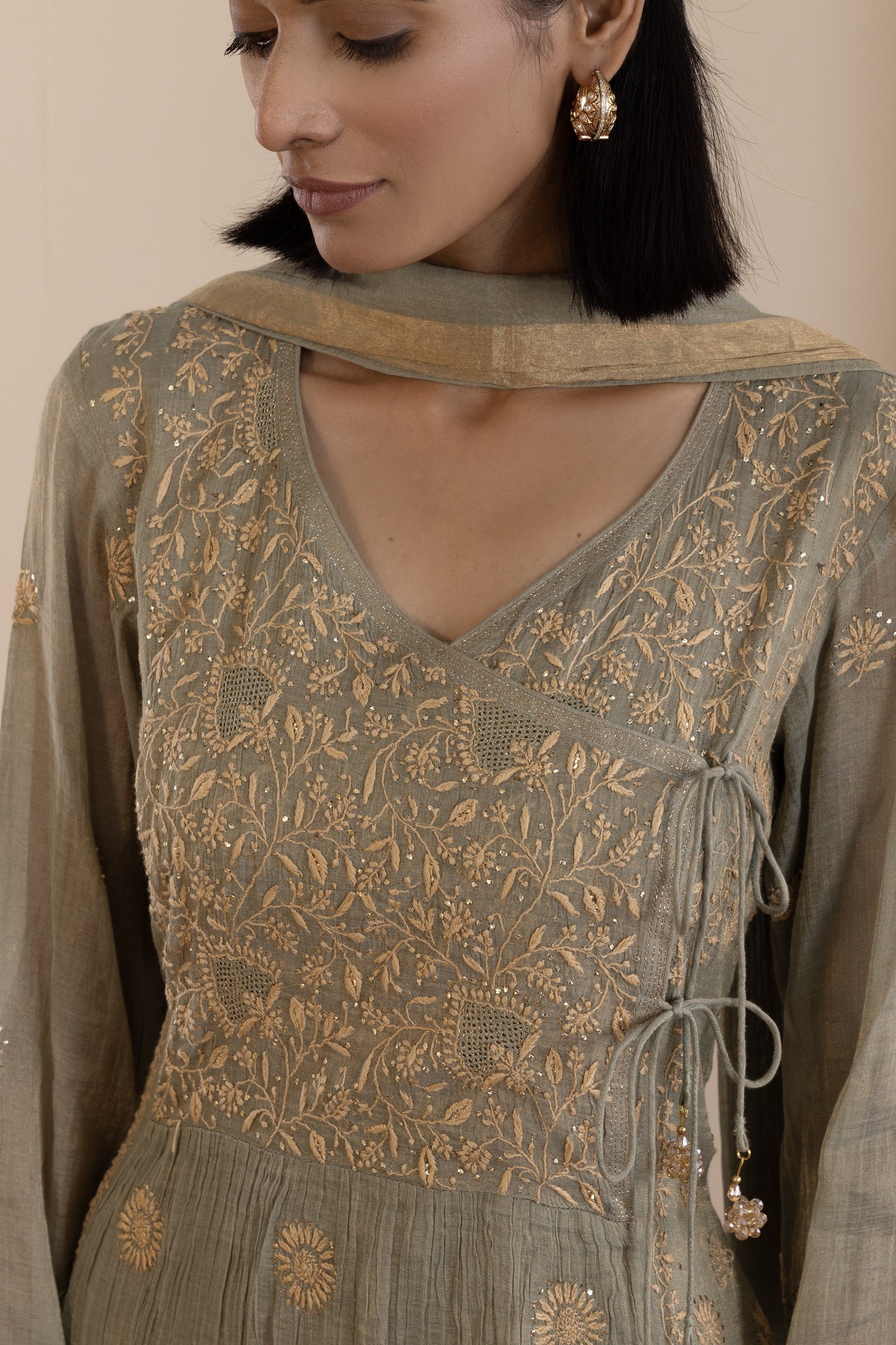Sage Green Tissue Angarkha Set