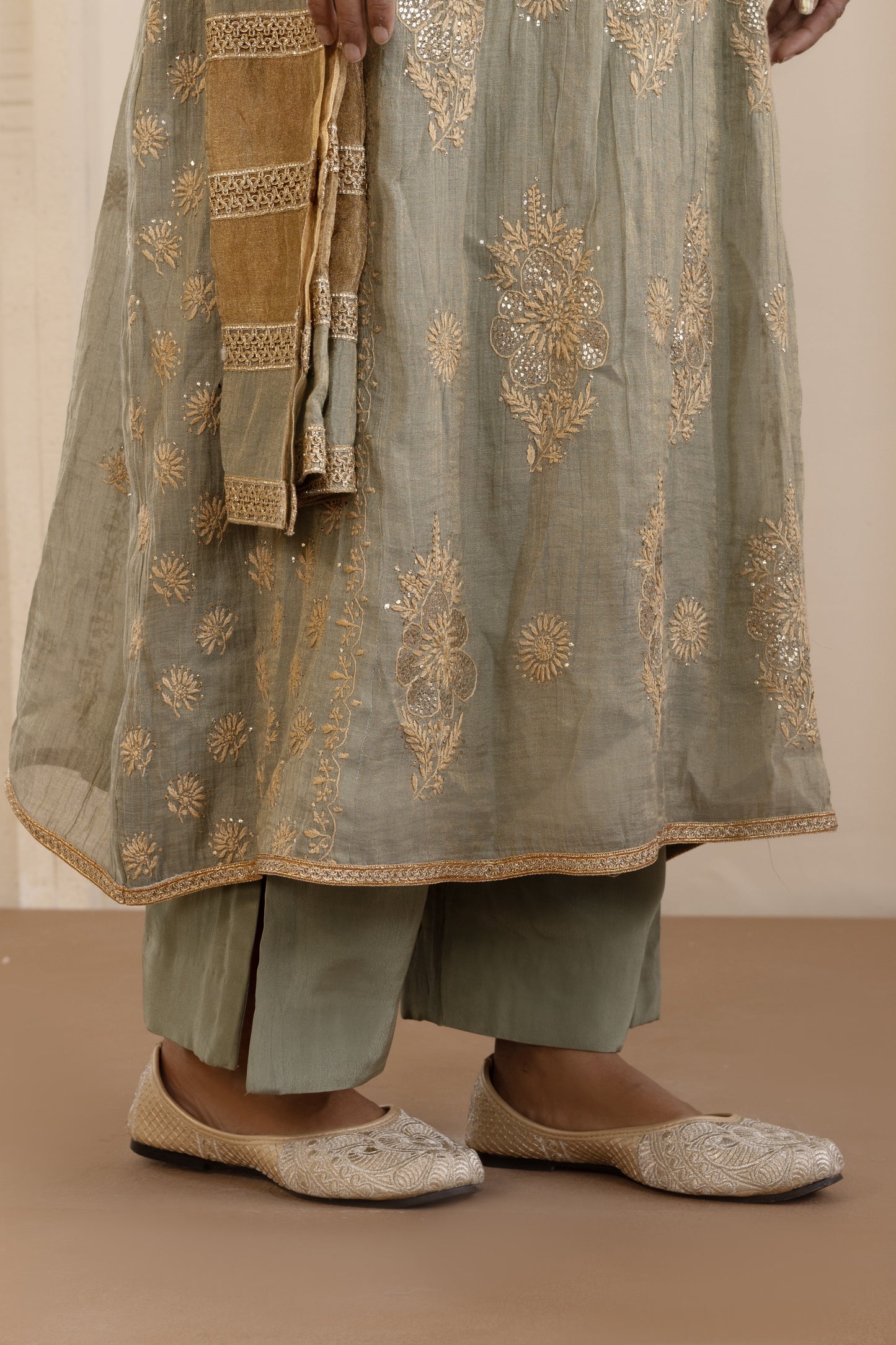 Sage Green Tissue Angarkha Set