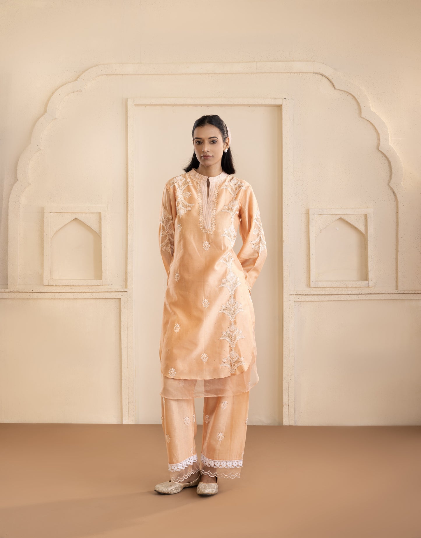 Peach Chanderi Silk Co-ord Set